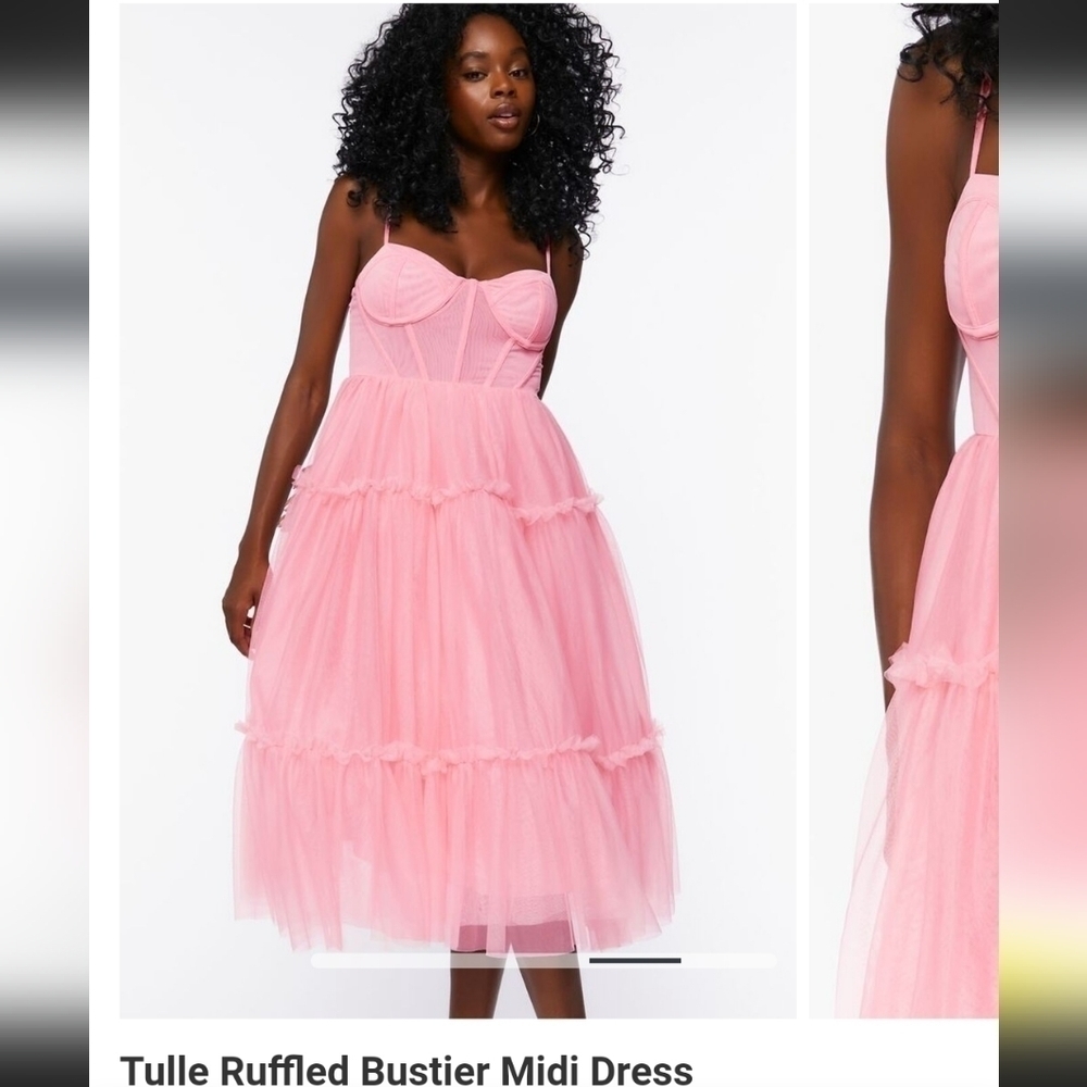 Pink Tulle Ruffled Bustier Midi Dress - Picture 5 of 12